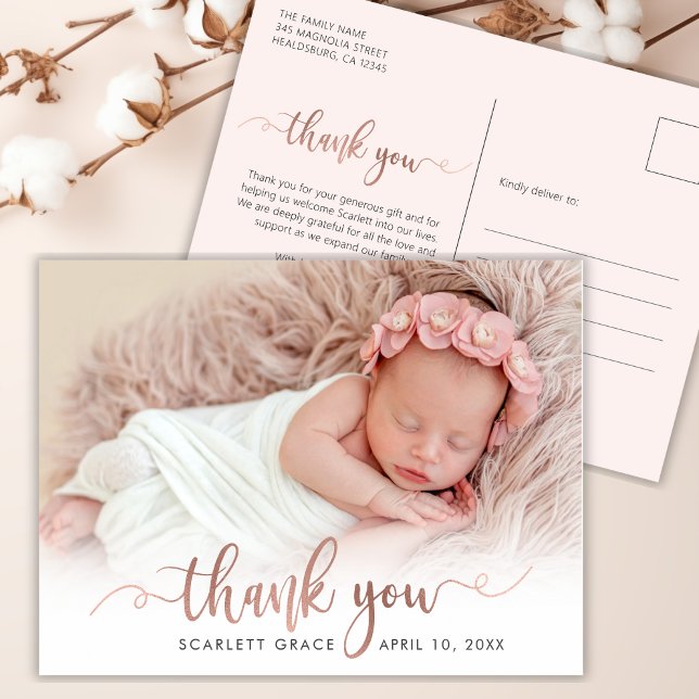 Chic Rose Gold Script Neugeborenen Baby Foto Viele Postkarte (Von Creator hochgeladen)
