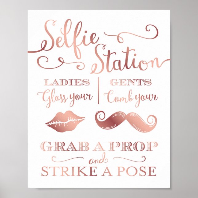 Chic Rose Gold SELFIE STATION PROPS signieren Poster (Vorne)