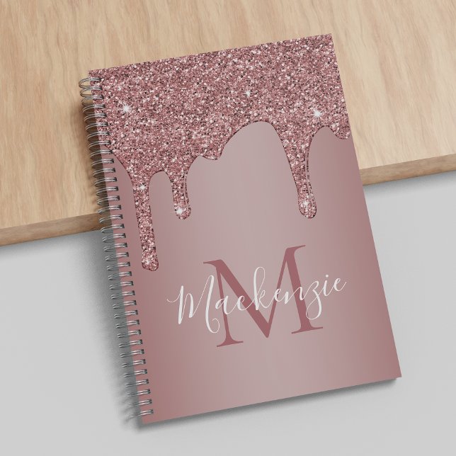 Chic Rose Gold Sparkle Drilling Glitzer Monogram Notizbuch (Von Creator hochgeladen)