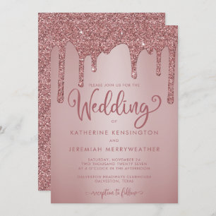 Chic Rose Gold Sparkle Dripping Glitzer Wedding Einladung