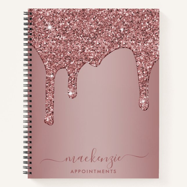 Chic Rose Gold Sparkle Glitzer Tropfen Ernennung Notizbuch (Vorderseite)