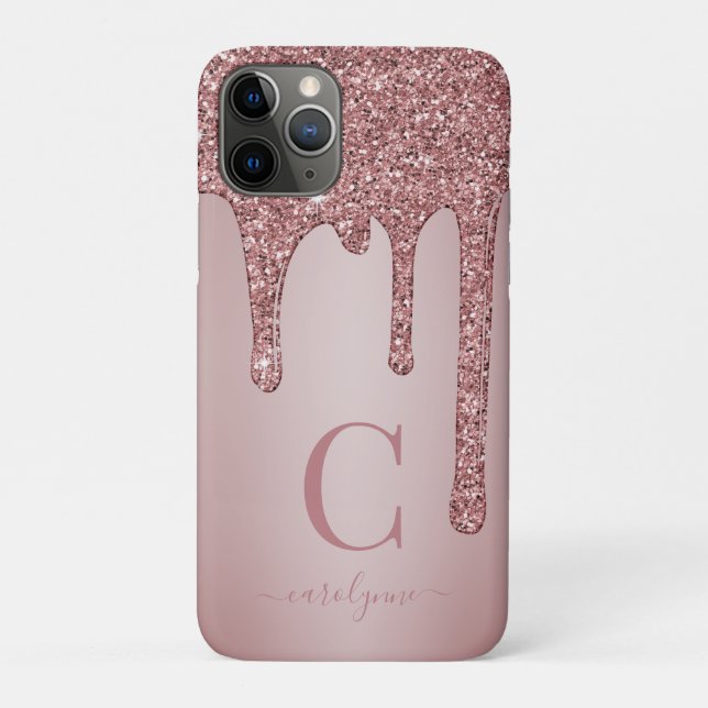 Chic Rose Gold Sparkle Glitzer Tropfen Monogram Case-Mate iPhone Hülle (Rückseite)