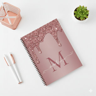 Chic Rose Gold Sparkle Glitzer Tropfen Monogram Notizbuch