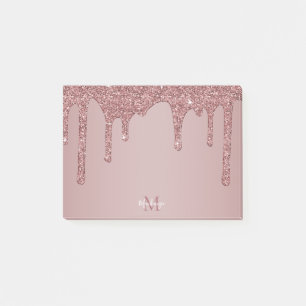 Chic Rose Gold Sparkle Glitzer Tropfen Monogram Post-it Klebezettel