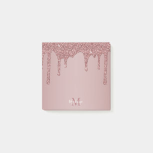 Chic Rose Gold Sparkle Glitzer Tropfen Monogram Post-it Klebezettel
