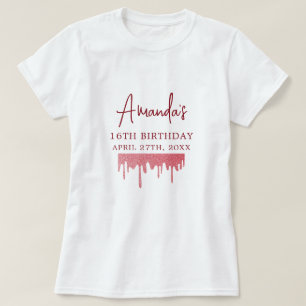 Chic Rose Gold Tropfen Glitzer Sweet 16 Geburtstag T-Shirt