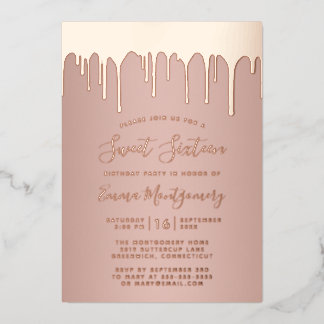 Chic Rose Gold Tropfen Sweet 16 Geburtstagsparty Folieneinladung
