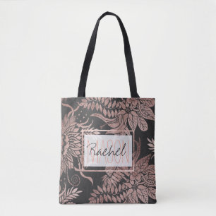 Chic Rose Gold und Black Floral Zeichnungen Monogr