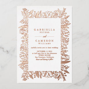 Chic Rose Goldene Blumenstraube Zeichnend Hochzeit Folieneinladung
