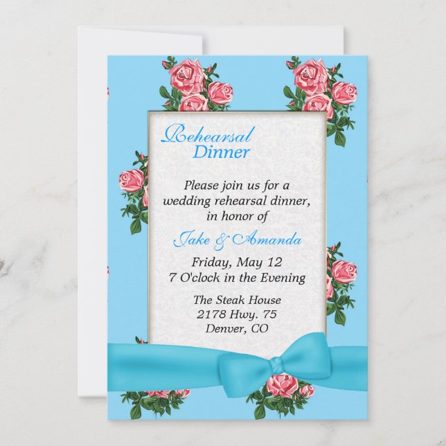 Chic Rose Hochzeit Probe Dinner Einladung (Vorderseite)