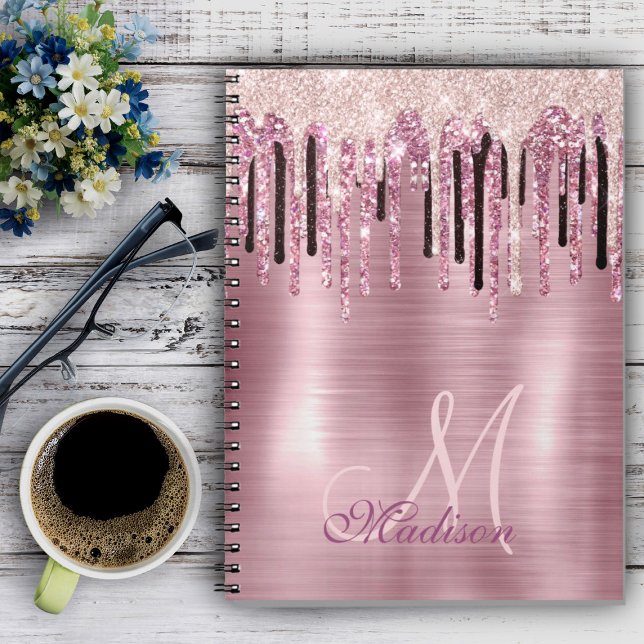 Chic Rose Rosa Tropfen Monogramm Notebook Notizblock (Von Creator hochgeladen)