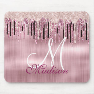 Chic Rose Rosa Tropftinte Monogramm Mousepad