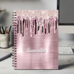 Chic Rose Rosa Tropftinte Monogramm Notizbuch