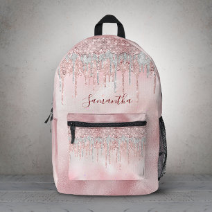 Chic Rose Rose Gold Glitzer Tropfen Monogramm Bedruckter Rucksack