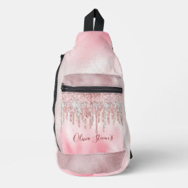 Chic Rose Rose Gold Glitzer Tropfen Monogramm Crossbody Bag