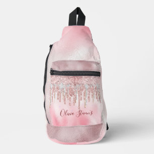 Chic Rose Rose Gold Glitzer Tropfen Monogramm Crossbody Bag
