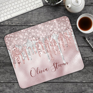 Chic Rose Rose Gold Glitzer Tropfen Monogramm Mousepad