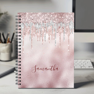 Chic Rose Rose Gold Glitzer Tropfen Monogramm Notizbuch