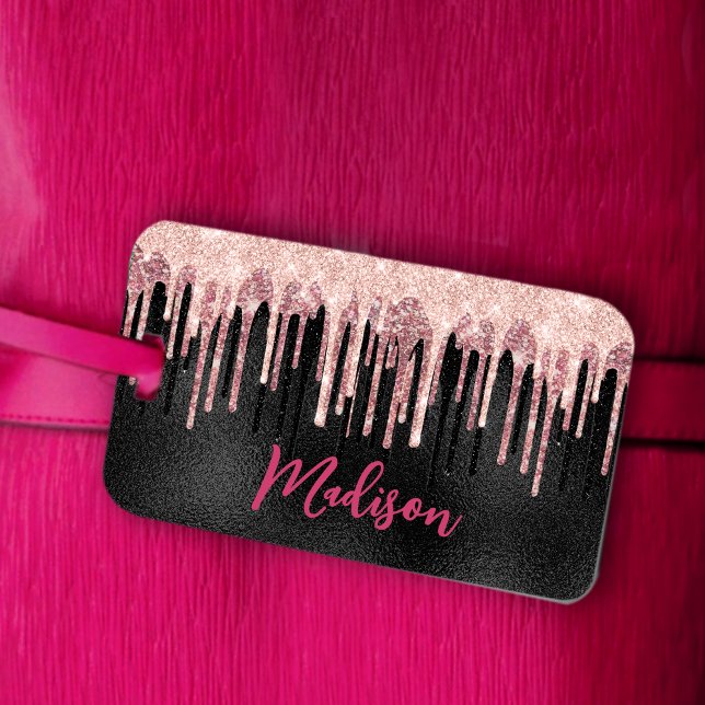 Chic Rose, schwarz tropfen Monogramm Gepäckanhänger (Von Creator hochgeladen)