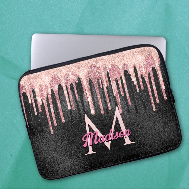 Chic Rose Schwarz Tropfen Monogramm Notebook Laptopschutzhülle (Von Creator hochgeladen)