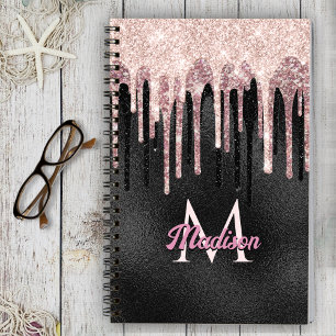 Chic Rose Schwarz Tropfen Monogramm Notebook Notizbuch