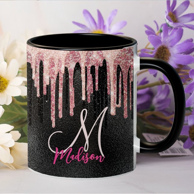 Chic Rose, schwarz tropfen Monogramm Tasse (Von Creator hochgeladen)