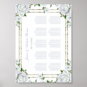 Chic Rose & Silver Border Floral Chart Poster