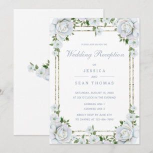 Chic Rose & Silver Border Floral Empfang Einladung