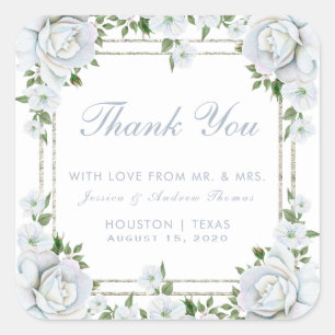 Chic Rose & Silver Border Floral Gastgeschenk Hoch Quadratischer Aufkleber