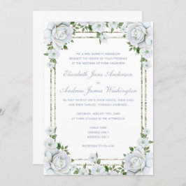 Chic Rose & Silver Border Floral Wedding Einladung