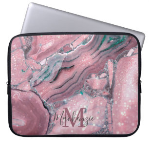 Chic Roségold Achat Geode Glanz Monogramm Laptopschutzhülle
