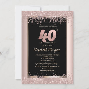 Chic Roségold Glitter Funkeln 40. Geburtstag Einladung