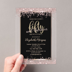 Chic Roségold Glitter Funkeln 50. Geburtstag  Acryleinladungen