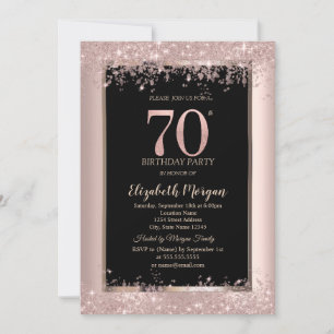 Chic Roségold Glitter Funkeln 70. Geburtstag  Einladung