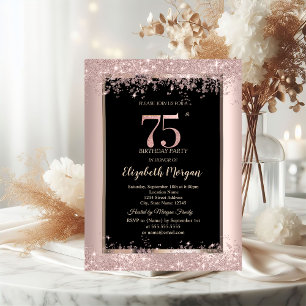 Chic Roségold Glitter Funkeln 75. Geburtstag  Einladung