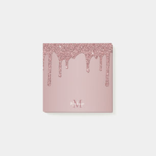 Chic Roségold Glitter Tropfen Monogramm Post-it Klebezettel