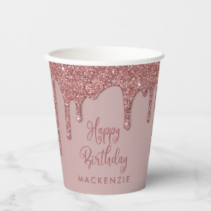 Chic Roségold Glittertropfen Geburtstag Pappbecher