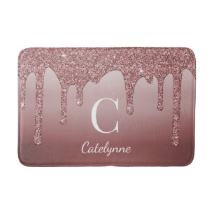 Chic Roségold Glitzer tropfendes Monogramm Badematte