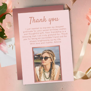 Chic Roségold Metallisch Foto Geburtstag Dankeskarte