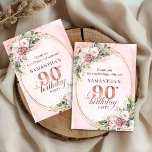 Chic Roségold Pastellrosa Floral 50. Geburtstag Dankeskarte