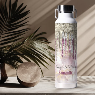Chic roségoldener Glitter-Tropfen-Monogramm Trinkflasche