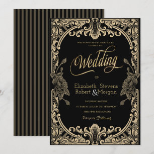Chic Rosen Rahmen, Streifen Gothic Hochzeit Einladung