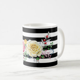 Chic-Rosen-Trendy schwarze mit Blumenstreifen und Tasse