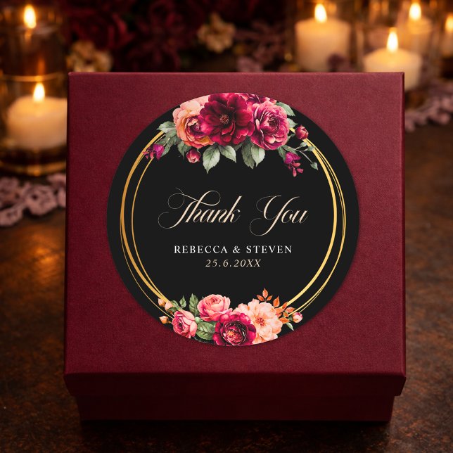 Chic Rot Blumen Hochzeit danke Runder Aufkleber (Von Creator hochgeladen)