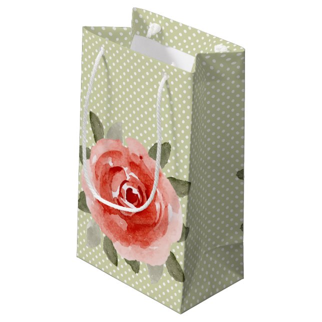 Chic Rote Rose Kleine Geschenktüte (Rückseite Schrägansicht)