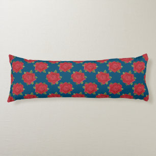 Chic Rote Rosen auf blauem, individuellem Kissen
