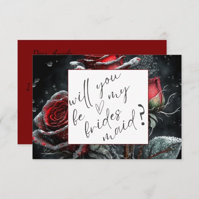 Chic Rote Rosen Black Bridesmaid Card Einladung (Vorne/Hinten)