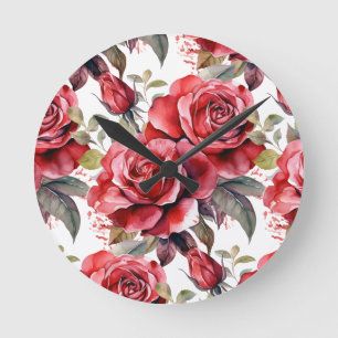 Chic Rote Rosen Blume Blumenuhr Runde Wanduhr