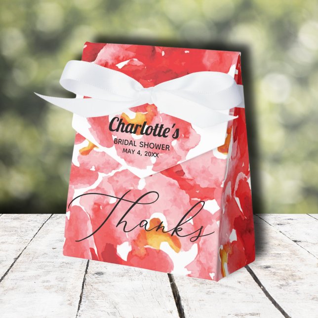 Chic Rote Rosen Brautparty Geschenkschachtel (Red roses floral bridal shower tent-style ribbon closure favor boxes)