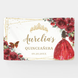 Chic Rote Rosen Floral Quinceañera Willkommen Hint Banner
